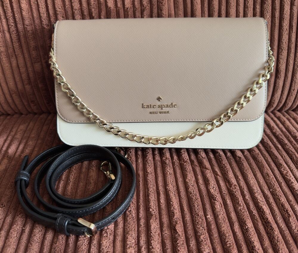 Kate Spade Madison Flap Crossbody Bag Beige Leather Chain NWOT